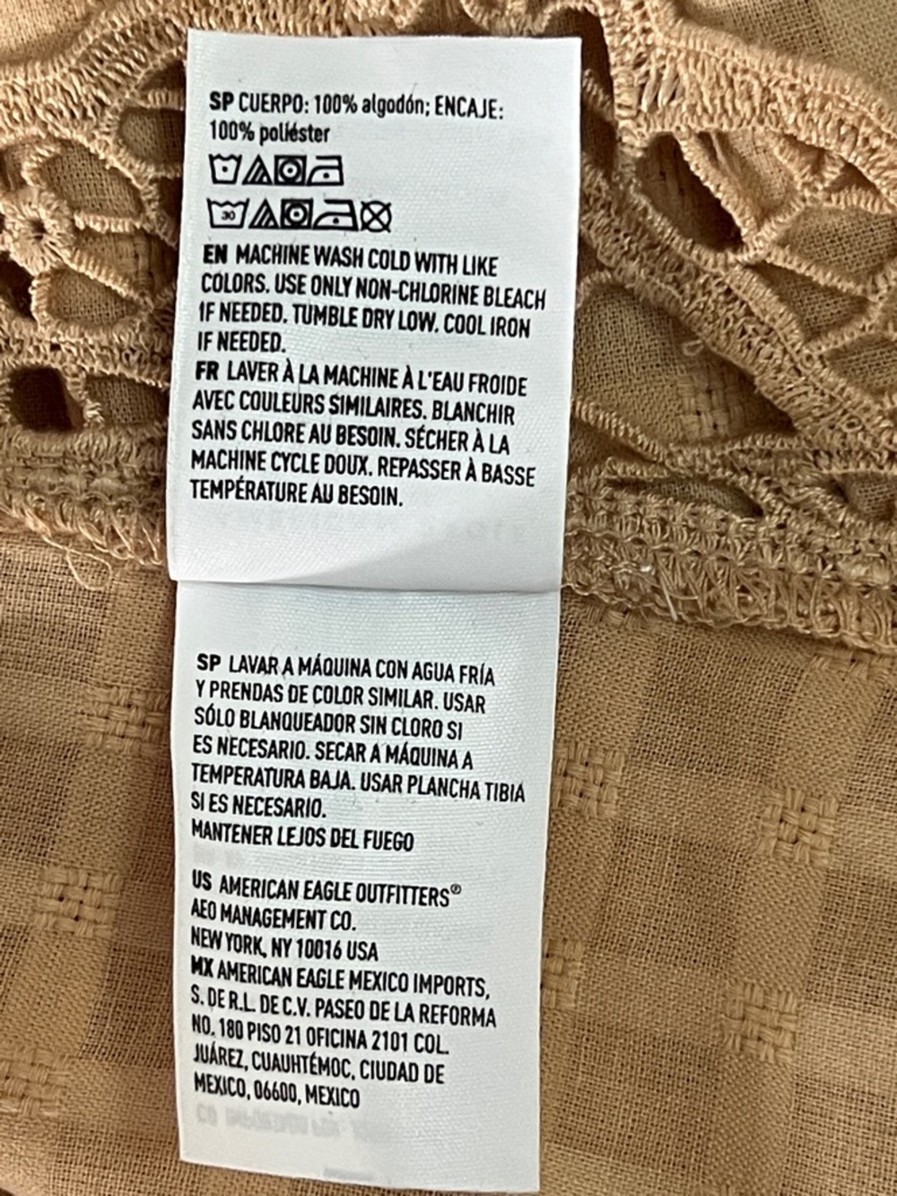 American Eagle Peach Tan Gingham Crochet Lace Side Tie Tank Top Shirt Size S - Picture 14 of 15
